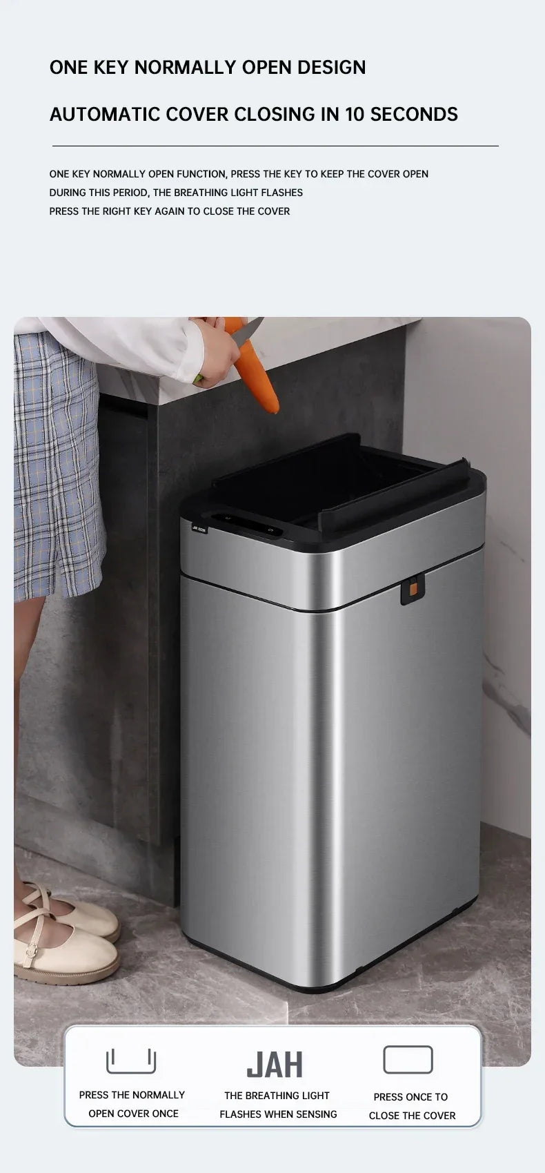 Wastebasket 20-liter Trash Can Stainless Steel Large Kitchen Garbage Can Smart Trash Can 20l 15l Food Waste Bin Automatic Sensor