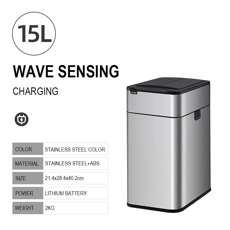 Wastebasket 20-liter Trash Can Stainless Steel Large Kitchen Garbage Can Smart Trash Can 20l 15l Food Waste Bin Automatic Sensor