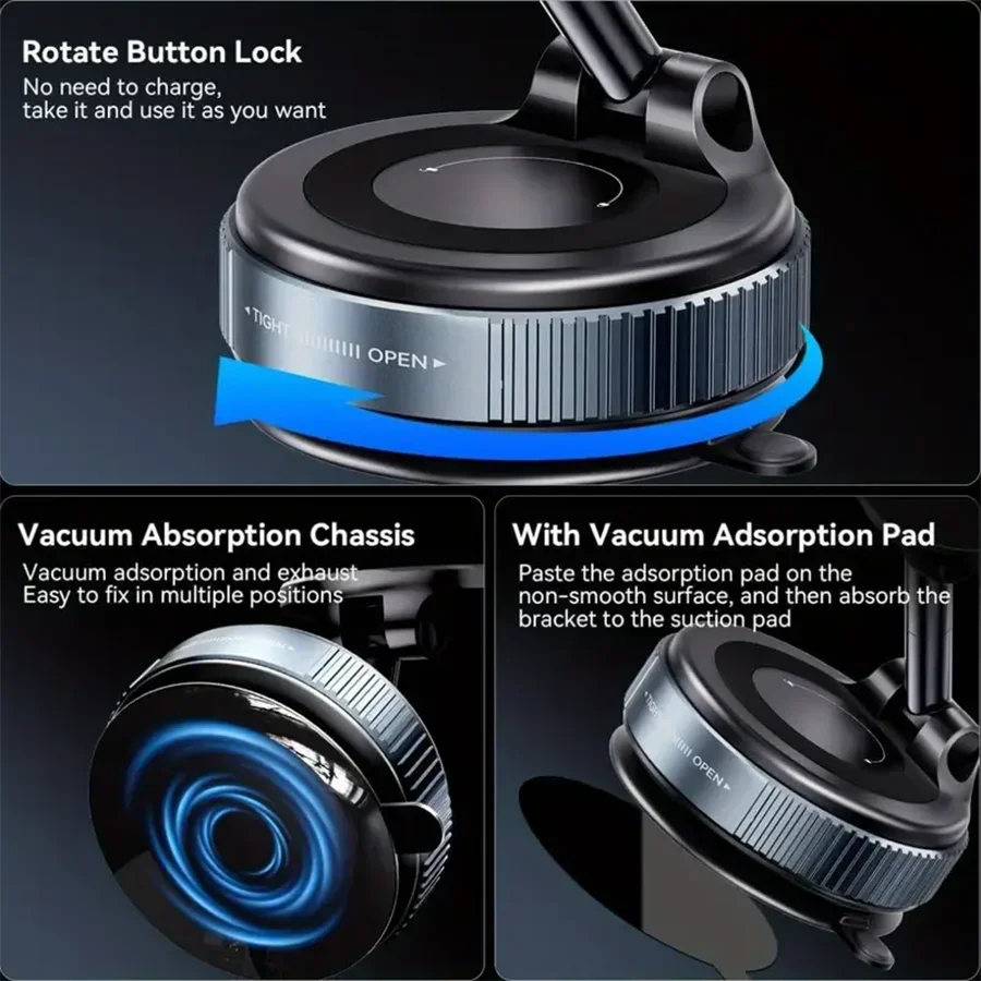 Upgraded 360° Vacuum Magnetic Phone Holder, Magnetic Car Phone Mount, Hands-Free Suction Cup Phone Holder for Car/Gym/Mirror