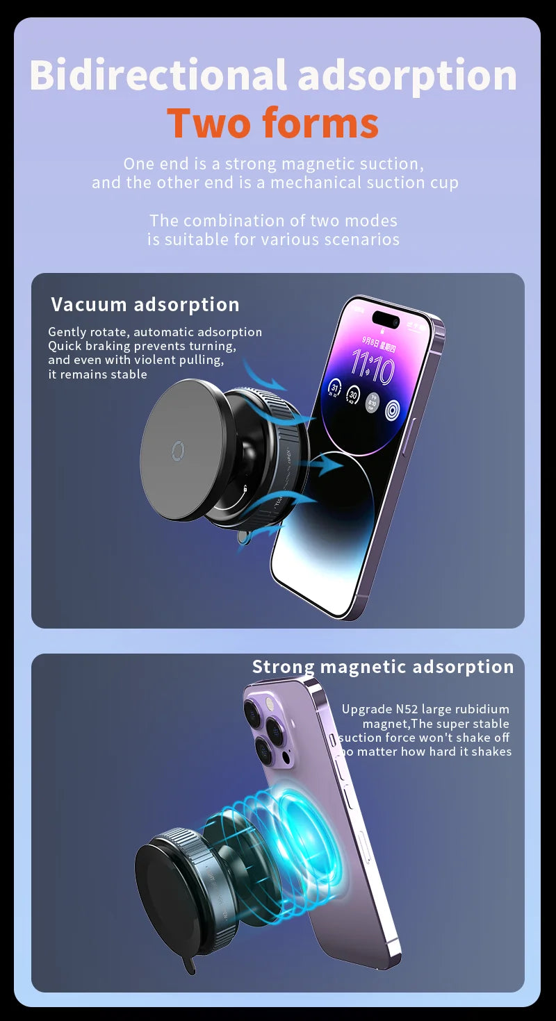K009 Car Phone Holder Mechanical Vacuum Suction Cup Strong Magnetic Adsorption Bracket For Gym Kitchen Car Navigation Stand