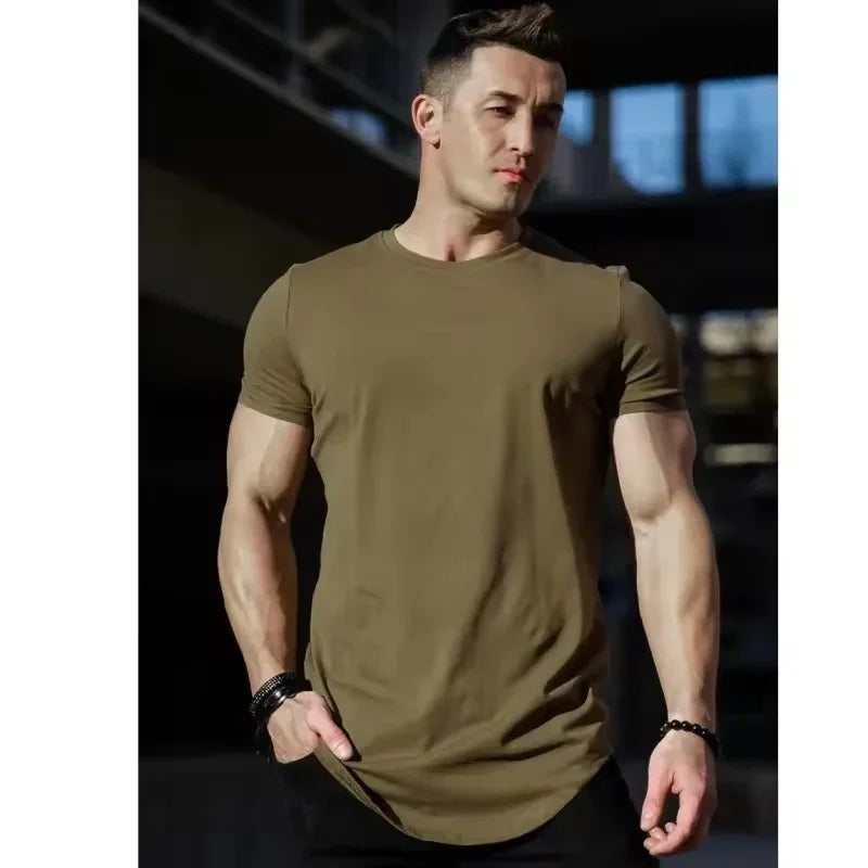 Muscle training T-shirt Men's Summer Workout short sleeve T-shirt High Quality cotton fitness Men T-shirt Gym Solid color Tops