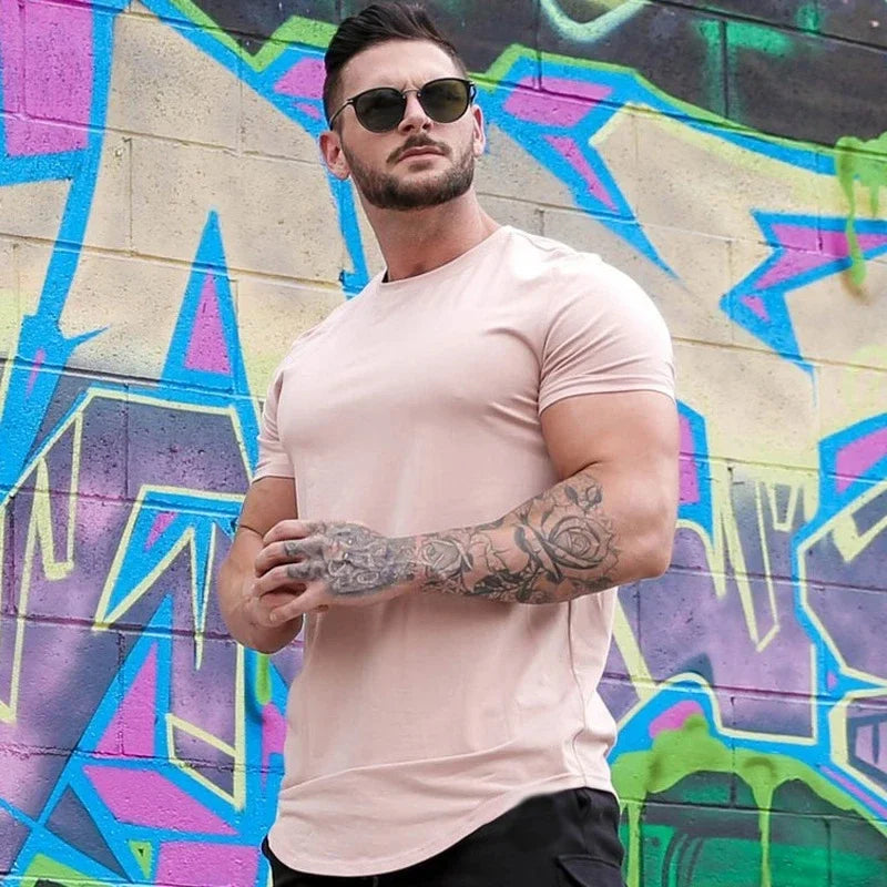 Muscle training T-shirt Men's Summer Workout short sleeve T-shirt High Quality cotton fitness Men T-shirt Gym Solid color Tops