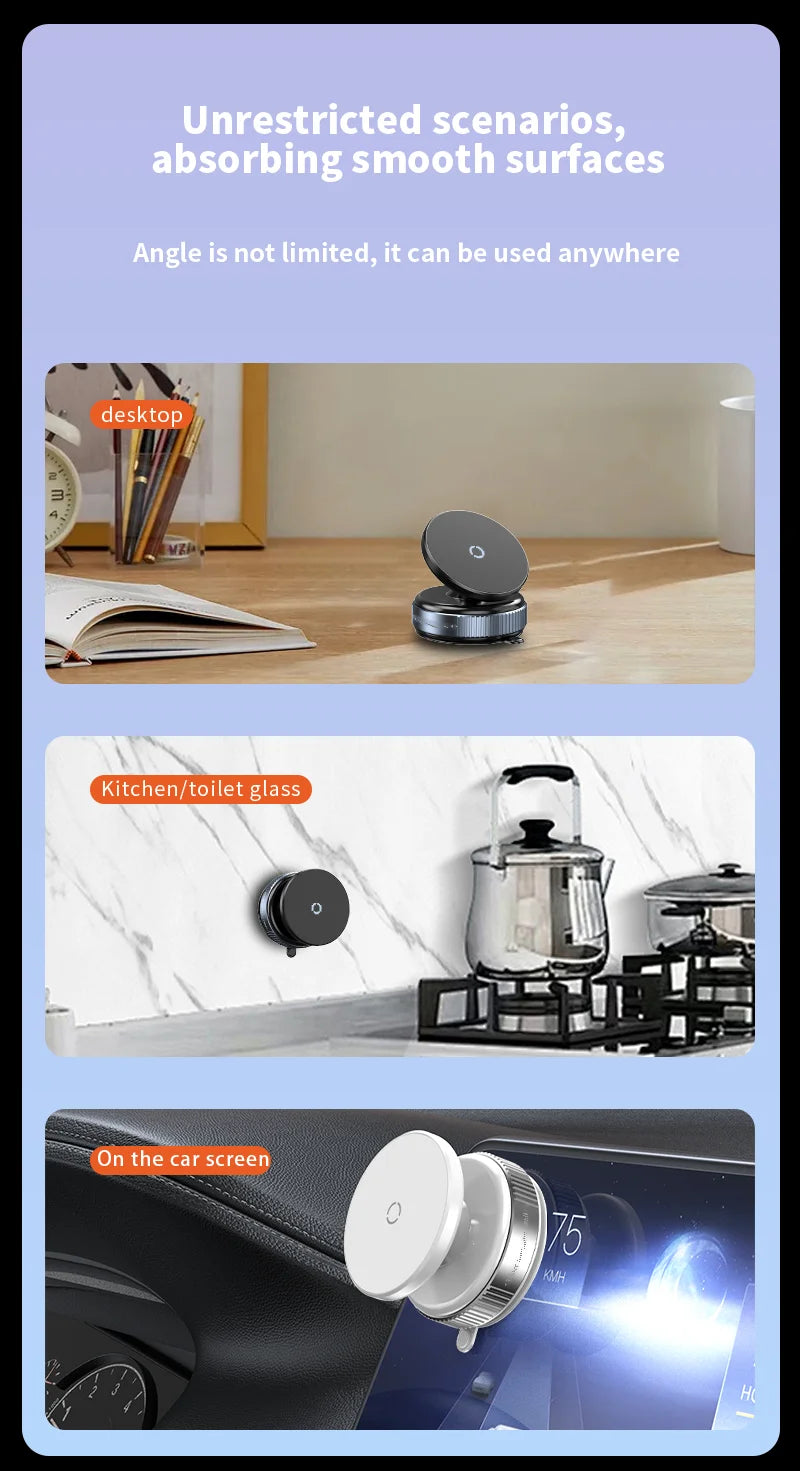 K009 Car Phone Holder Mechanical Vacuum Suction Cup Strong Magnetic Adsorption Bracket For Gym Kitchen Car Navigation Stand