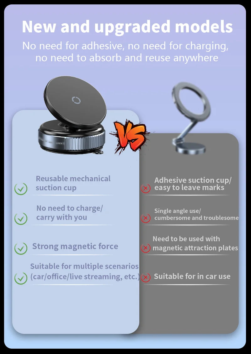 K009 Car Phone Holder Mechanical Vacuum Suction Cup Strong Magnetic Adsorption Bracket For Gym Kitchen Car Navigation Stand
