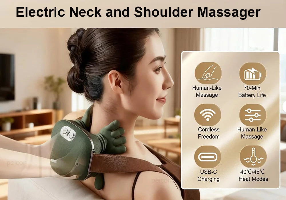 Neck Massager Electric Deep Tissue 4D Kneading Simulated Human Hand Massager for Neck Shoulder Pain Relief Muscle Relax Massager