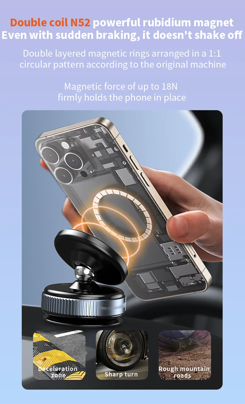 K009 Car Phone Holder Mechanical Vacuum Suction Cup Strong Magnetic Adsorption Bracket For Gym Kitchen Car Navigation Stand